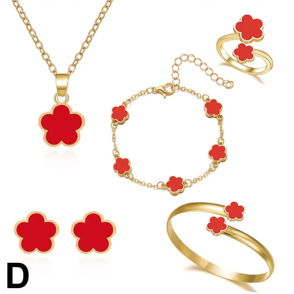 5 Pcs Set Jewelry Stainless Steel Five Leaf Clover 316L Bracelets For Women Elegance French Niche Necklaces Bracelets Earrings