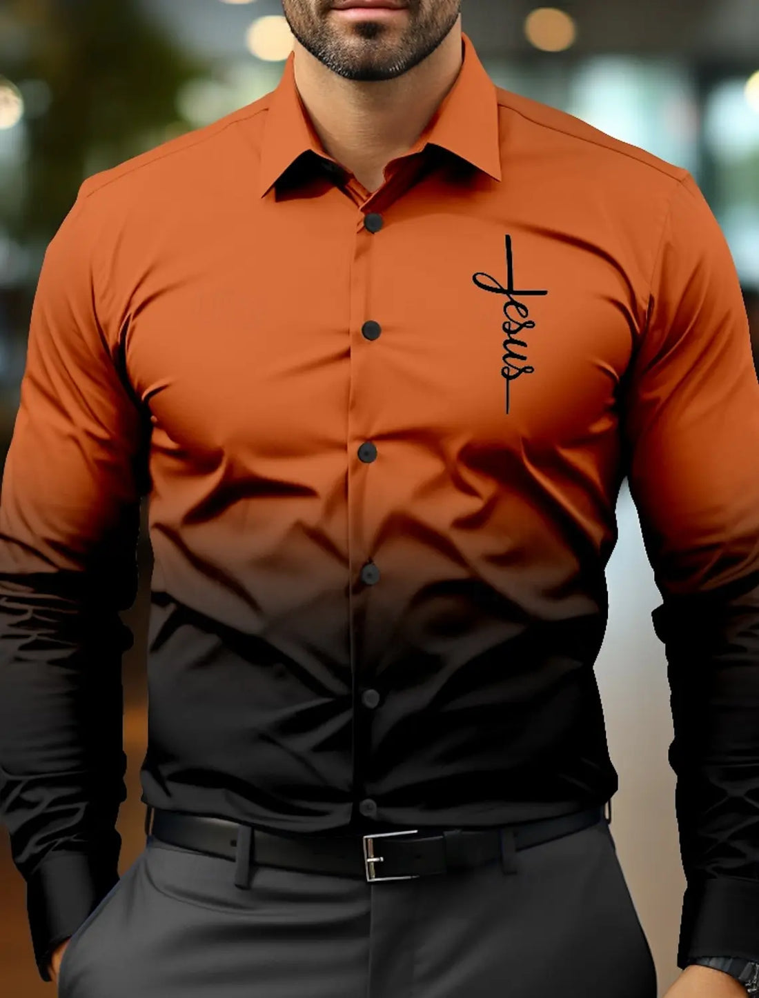 Jesus Business Casual Men's Formal Shirt Button Shirt Long Sleeve Business Daily Autumn Spring Summer 3D Shirt Collar Button