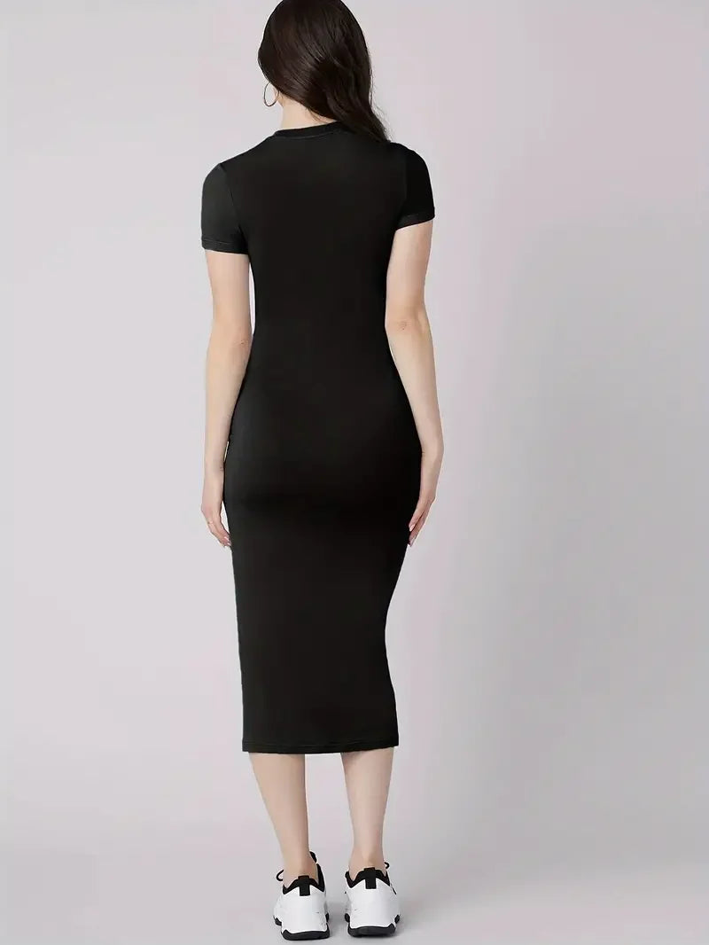 Women's Spring/Summer Colored Lipprint Letter Print Casual Slim Fit Round Neck Short Sleeve Sexy Dress