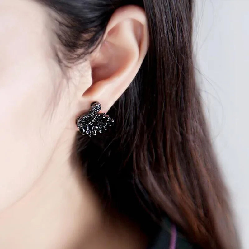 Elegant Rhinestone Black Swan Earrings For Women Korean Fashion Zircon Swan Bird Animal Earrings Lady Party Jewelry Girls Gifts