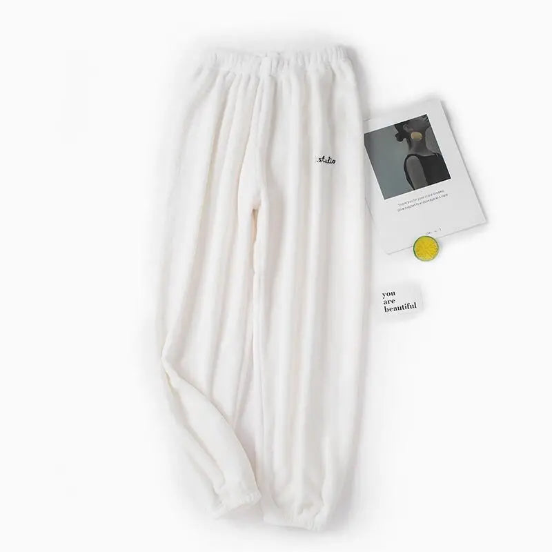 Autumn Women Solid Warm  Thicken Velvet Ribbed Fleece Set Pullover And Pants Women Casual Pajama Sets 2024