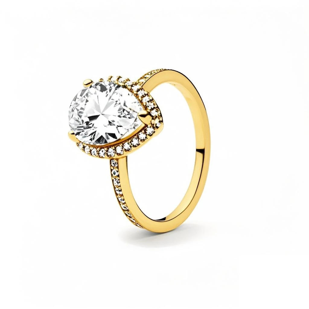 New 925 Silver Rings 18K Gold Plated Water Drop Shaped Square Heart Zircon Ring For Women Original Silver 925 Ring Jewelry Gift