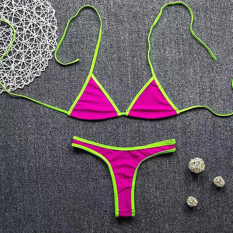 DGTQ Sexy Women Summer Swimwear Bikini Set Tie Side Push Up Bra Thong Swimsuit G-String Two-pieces Swimming Bathing Suit Biquini