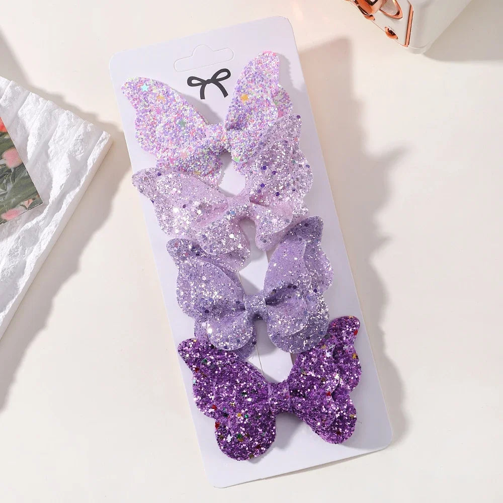 2/4/5Pcs Women Girl Glitter Butterfly Hair Clip for Children Sequins Bow Hairpins Cute Headwear Trendy Hairgrip Hair Accessories