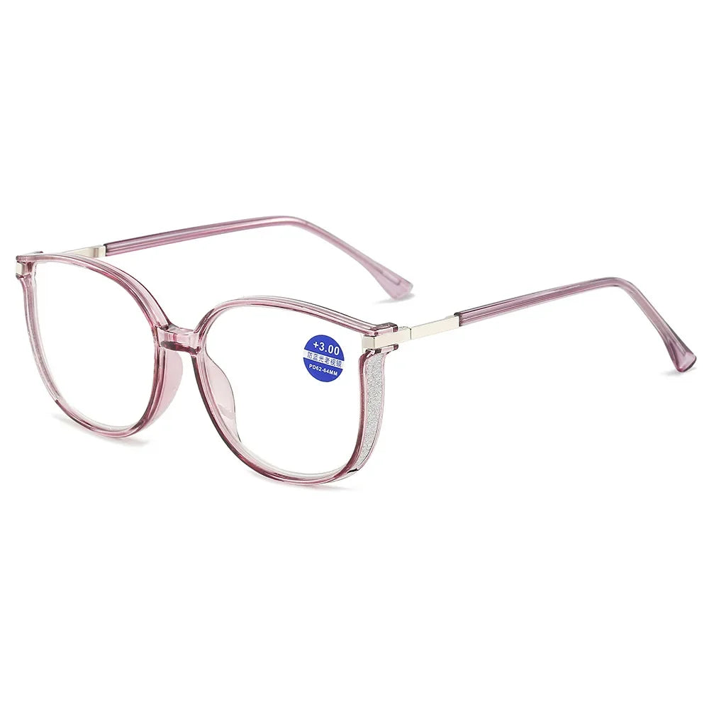KLASSNUM Women Trendy Large Reading Glasses With Glitter Frame  Magnifing Transparent Glasses Plus Eyewear +1.0+1.5+2.0+2.5+3.0