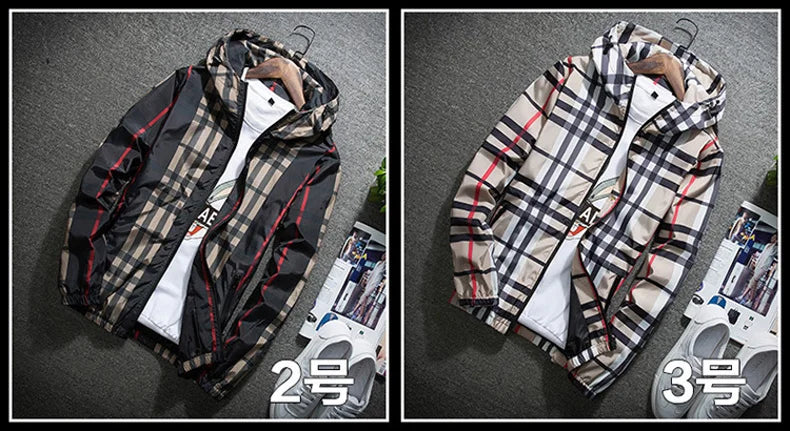 Jacket men's spring and fall new Korean Slim hooded versatile spring classic plaid blouse coat