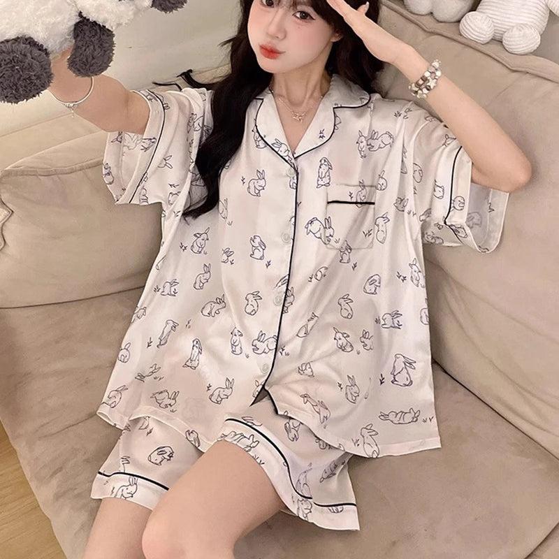Ins Style Elegant Colorful Butterflies Women's Pajamas Trendy Fashion Design Summer Short Housewear 2024 New Y2k Ladies Homewear