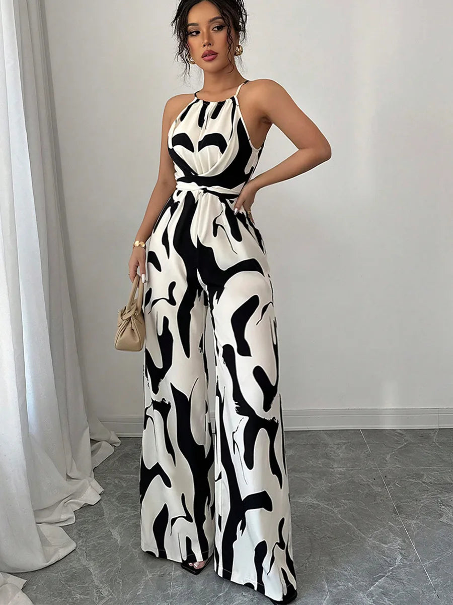 Jumpsuits Women Print One Piece Sleeveless Overalls Wide Leg Long Pants High Waist Rompers Y2k Streetwear Jumpsuit 2025 Party