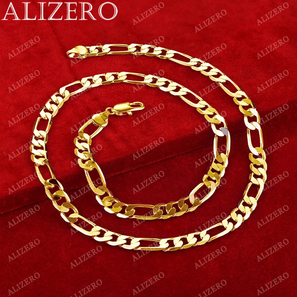 ALIZERO 18K Gold Necklace 16/18/20/22/24/26/28/30 Inch 6mm Figaro Chain Necklaces For Men Women Fine Jewelry Accessories