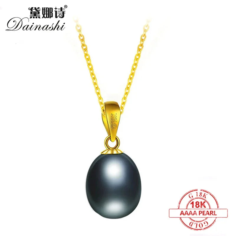 Dainashi Real Pure 18K Gold Jewelry Necklace&Pendant,Natural Freshwater Pearl Women Pendant,Fine Jewelry With Gift Box For Lover