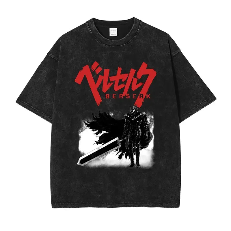 Griffith T-shirts Oversized Streetwear Vintage Washed Anime Kenpuu Denki T Shirt Short Sleeve Retro Manga Guts Tops Tees Men