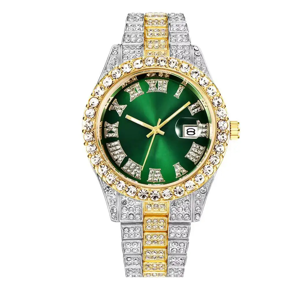 Luxury Full Diamond Men Watches Fashion Stainless Steel Strap Male Quartz Wristwatches Date Calendar Watch Reloj Hombre