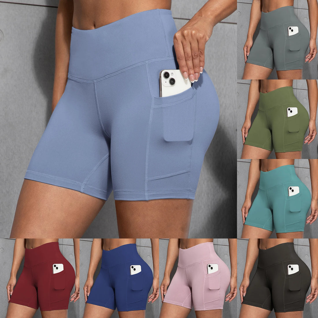 Womens Yoga Pocket Shorts Leggings High Waist  Exercise Fitness Wear Girls Running Elastic Adult Short Pants Sports Outfits ﻿