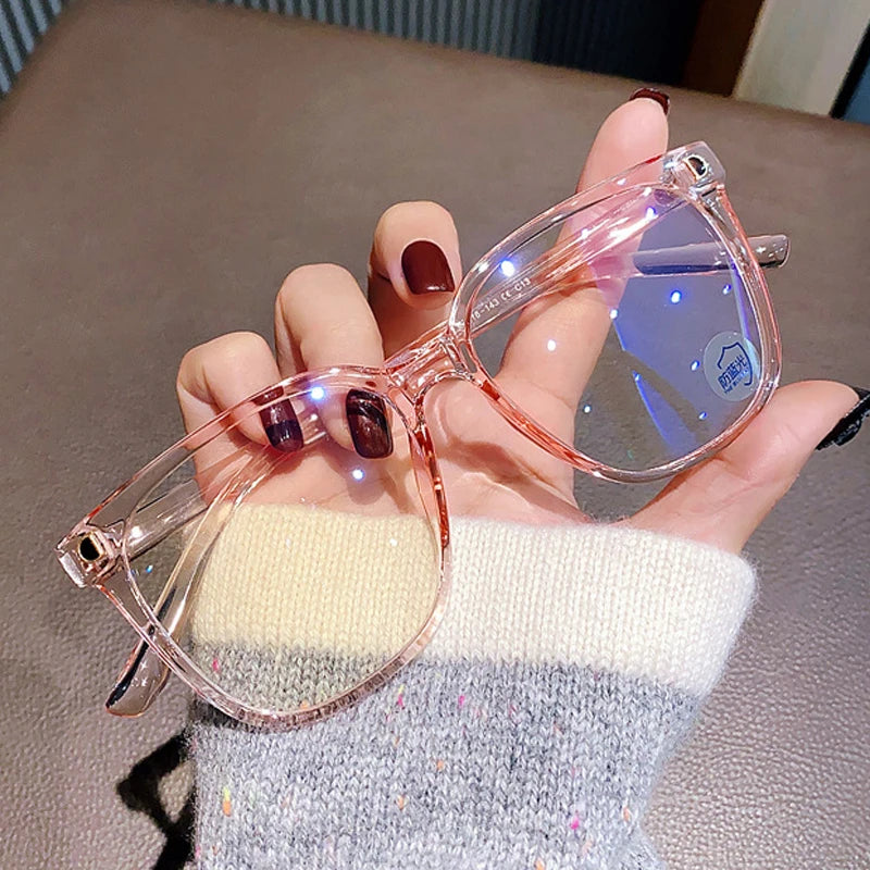 New Large Frame Myopia Glasses Anti-Blue Light Eyewear Women Eye Protective Computer Goggles Diopters -1.0 -1.5 -2.0 To -6.0
