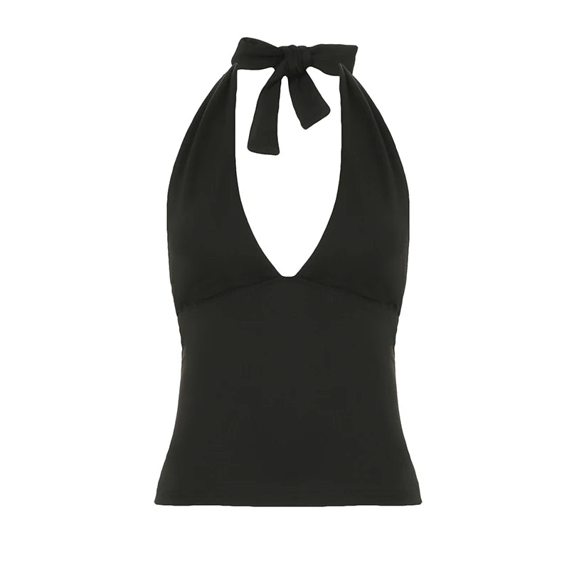 Simple Basic V-Neck Sexy Women Halter Tanks Summer All-Match Fashion Slim Fit Blouses Chic Trendy New