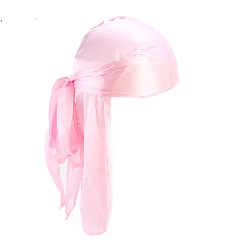 New Solid Color Casual Durag Silky Durag For Men Pirate Hat Chemo Caps Satin Bandana Elastic Turban Cap Cycling Hats