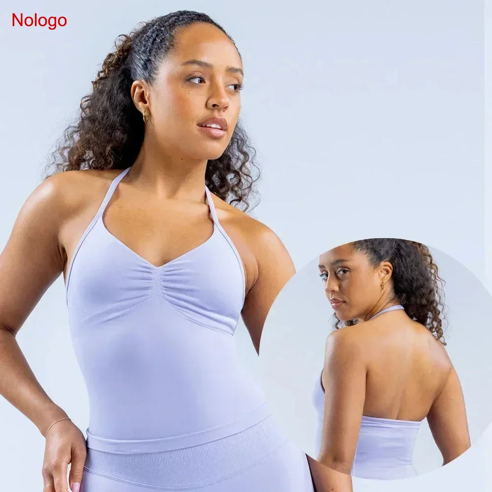 Impact Longline Strappy Top Women Seamless Yoga Tank Tops Ruched Backless Gym Clothes Workout Sleeveless Shirts With Buit In Bra