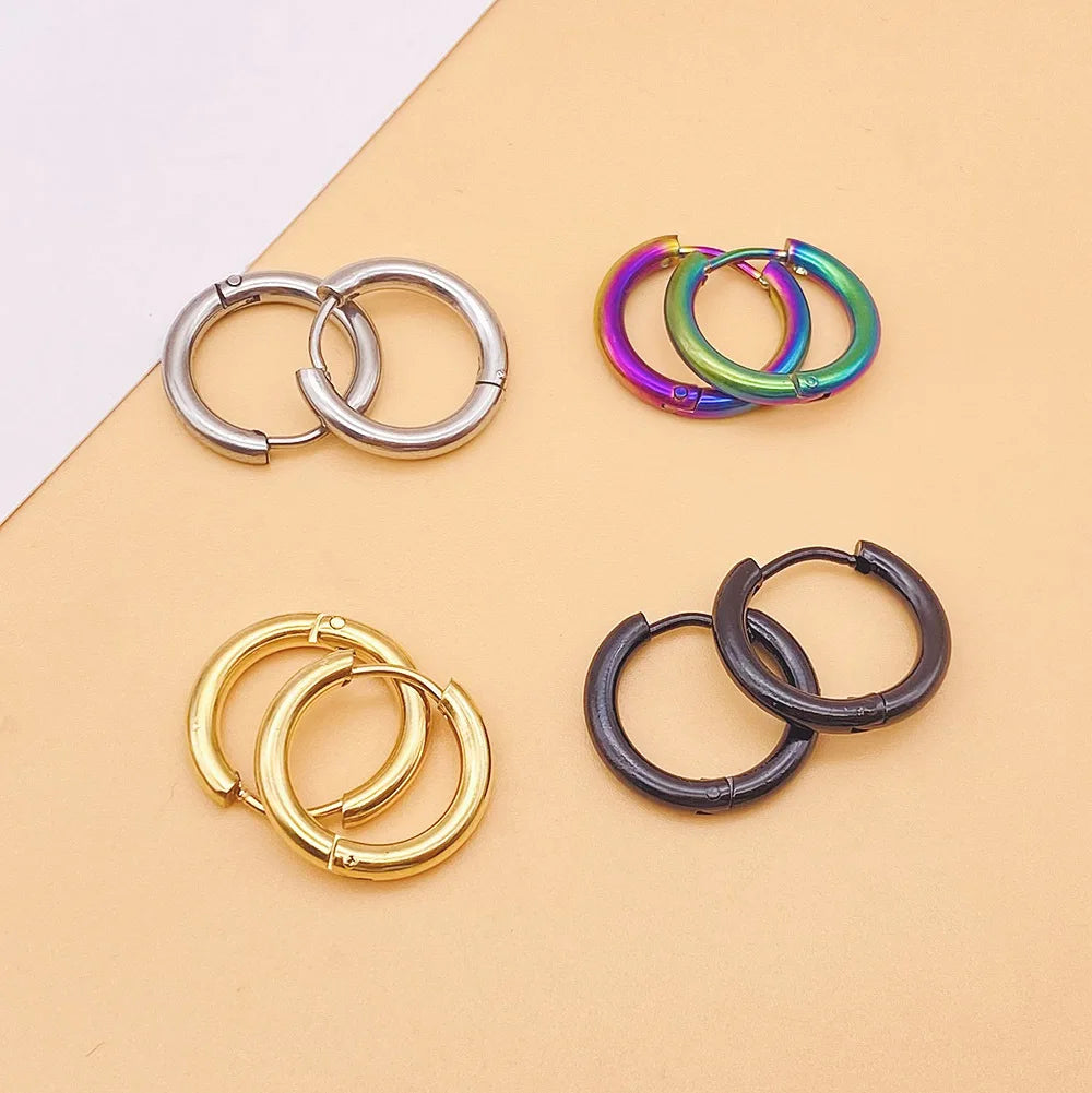 LATS 2024 New Simple Stainless Steel Small Hoop Earrings for Women Men 8mm To 20mm Round Cartilage Ear Piercing Fashion Jewelry