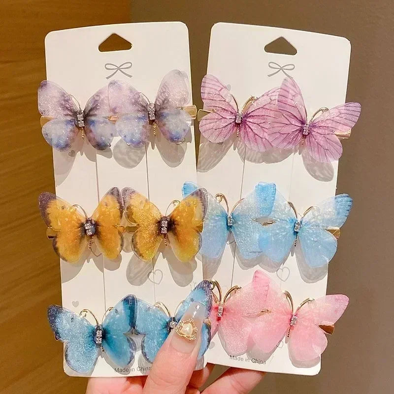 2/6Pcs Colorful Butterfly Hairpins Girl Hair Clips Barrettes Women Sweet Hair Ornament Rainbow Headwear Fashion Hair Accessories