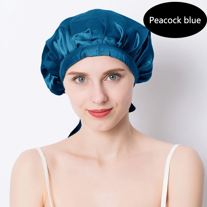 Women's Adjustable Lace-up  Mulberry Silk Sleep Hair Hat Care  Headwrap Hat Satin Sleeping Bonnet Night Cap