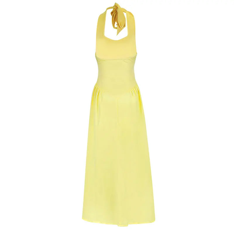 Women's Maxi Dresses New Summer Solid Sexy Backless V-neck Dress Streetwear Fashion Female Casual Slim Halter Dresses Clothing