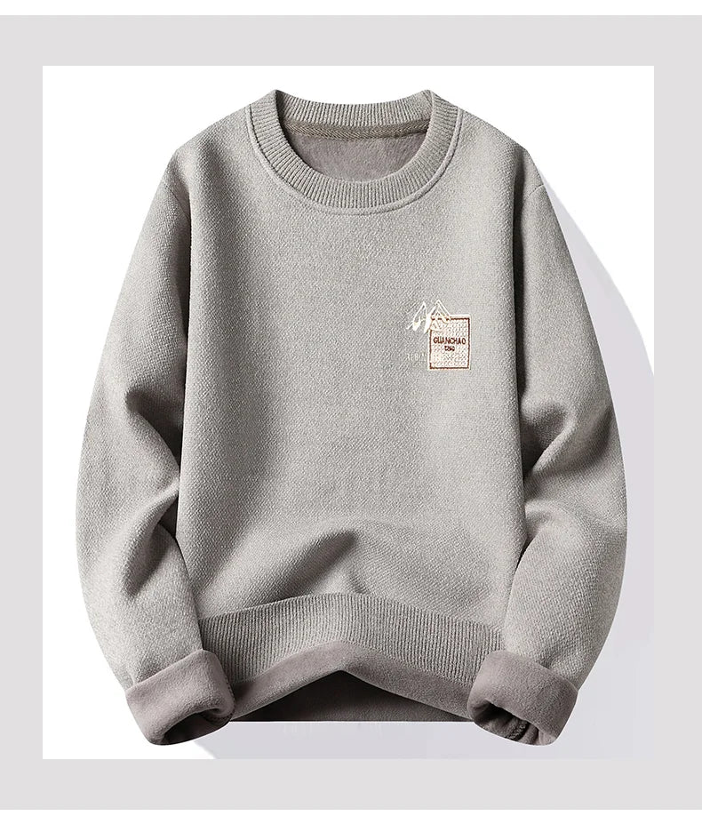 Autumn Winter Fashion Sweater Men's Round Neck Pullovers Fleece Thick Warm Jumpers Pattern Patchworked Men's Clothes