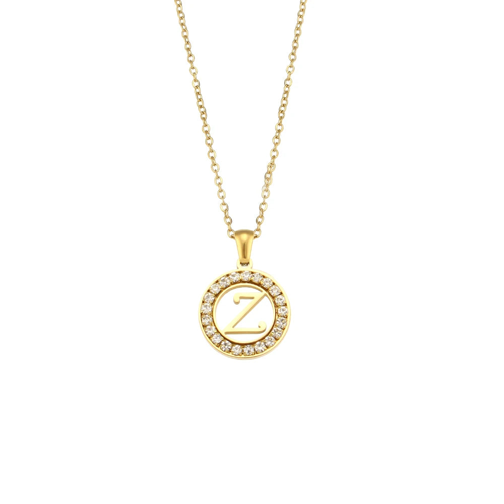 E.B.belle Hollow Round Zircon Paved 26 Alphabet Initial Necklace Ladies Elegant Birthday Gift 18K Gold Plated Letter Necklace
