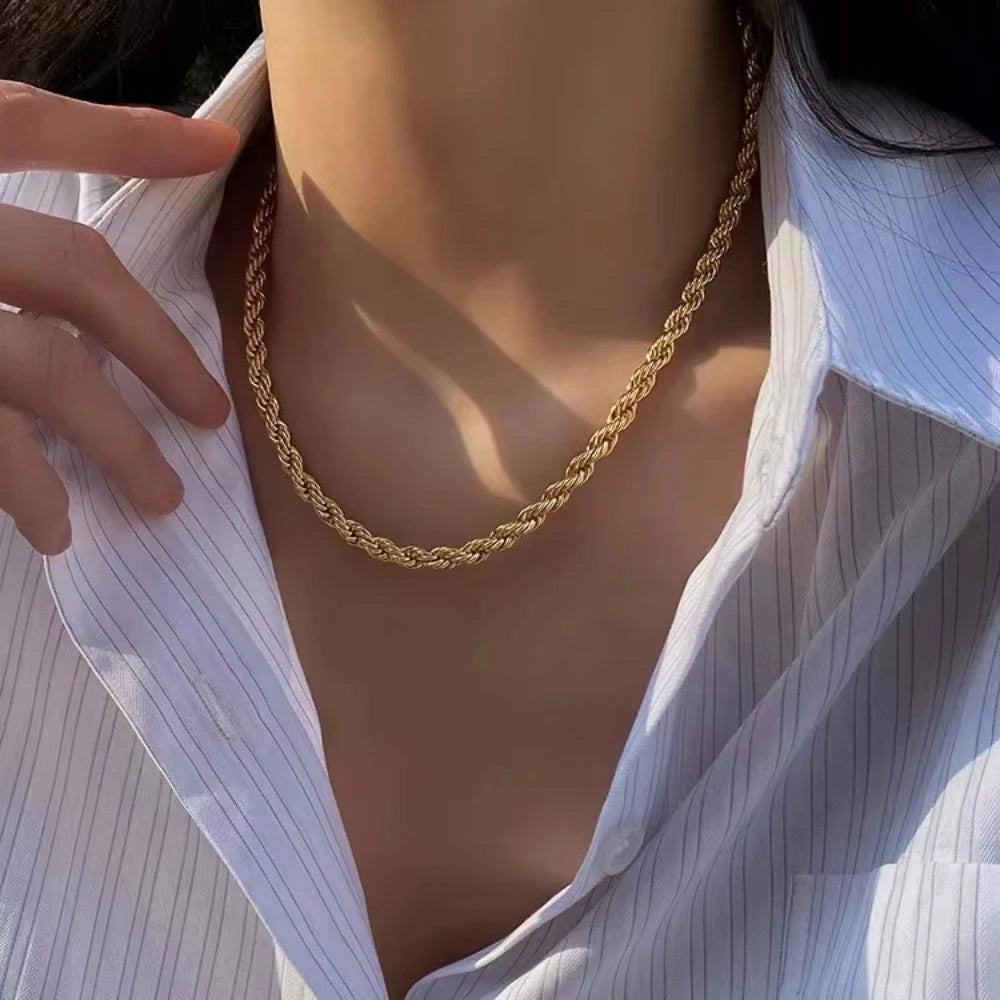 925 Silver Wholesale Noble 45-60cm 18K Gold 4mm Rope Chain Necklace for Women Man Fashion Wedding Charm Gift Jewelry 18-24Inch