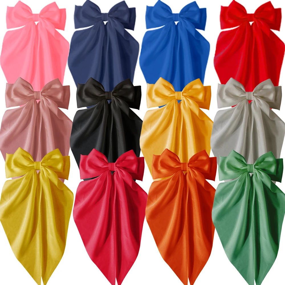 2/3/4/6/12pcs/set Silky Satin Oversized Bowknot Ribbon Hair Clip For Women Barrettes Metal Clips Aesthetic Hair Accessories