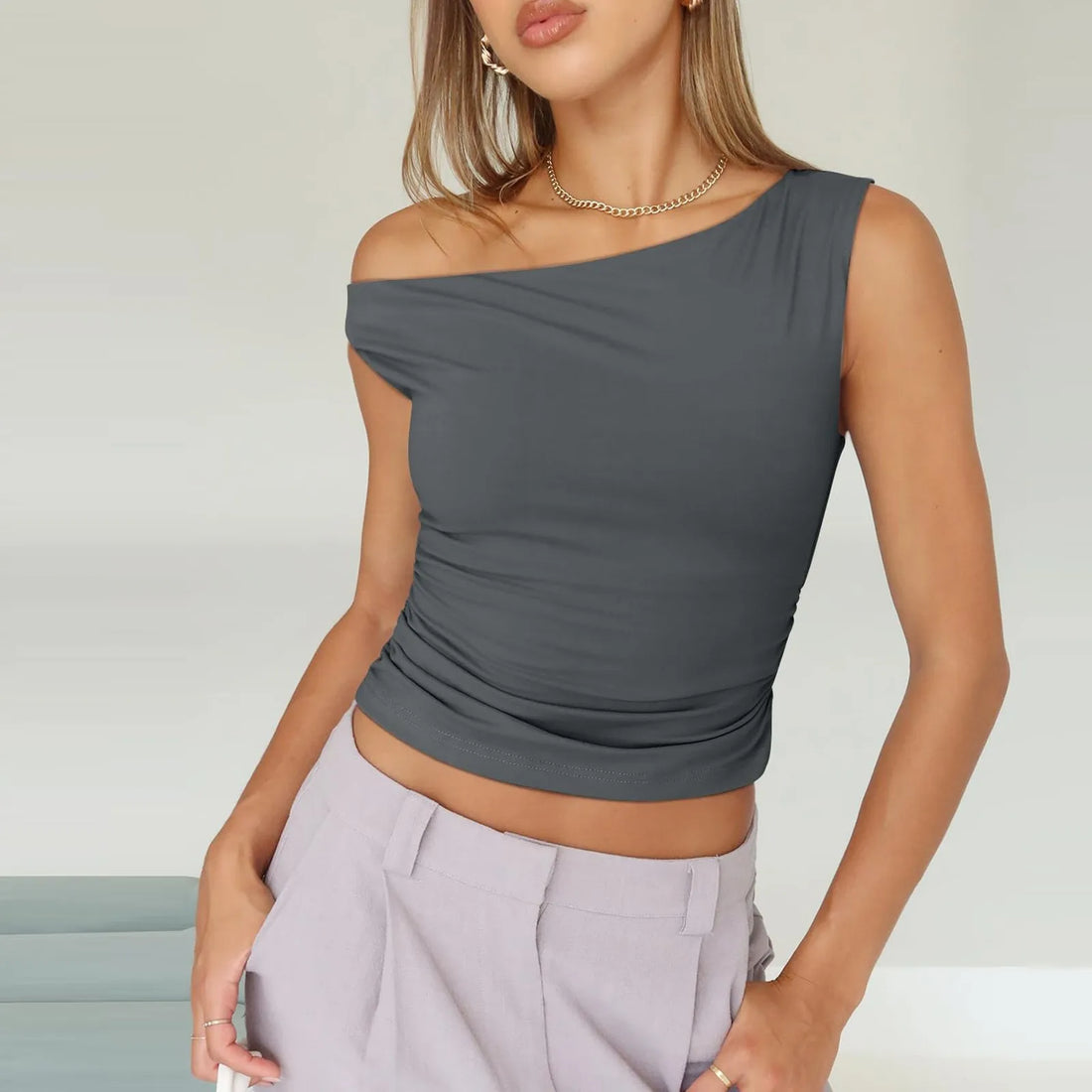 Women Off The Shoulder Sleeveless Soild Sexy Cute Tee Slim Fit Tight Crop-Top T Shirt Tank Tank Tops for Women Crop Top Tank Top