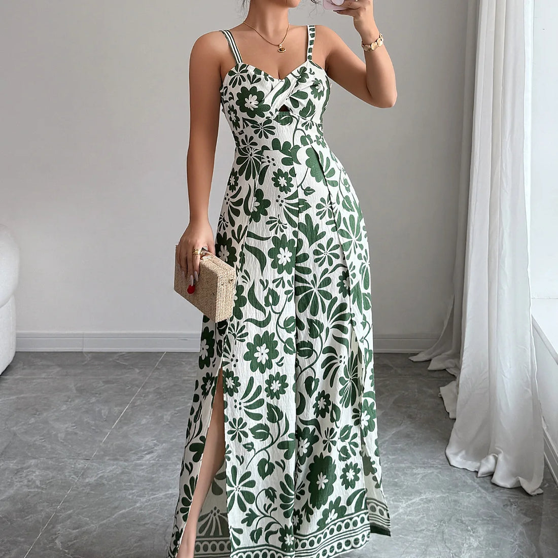 Jumpsuits Sleeveless Women V Neck Print Rompers Wide Leg Length Pants Jumpsuit Sexy High Waist Slight Strech Loose One Piece