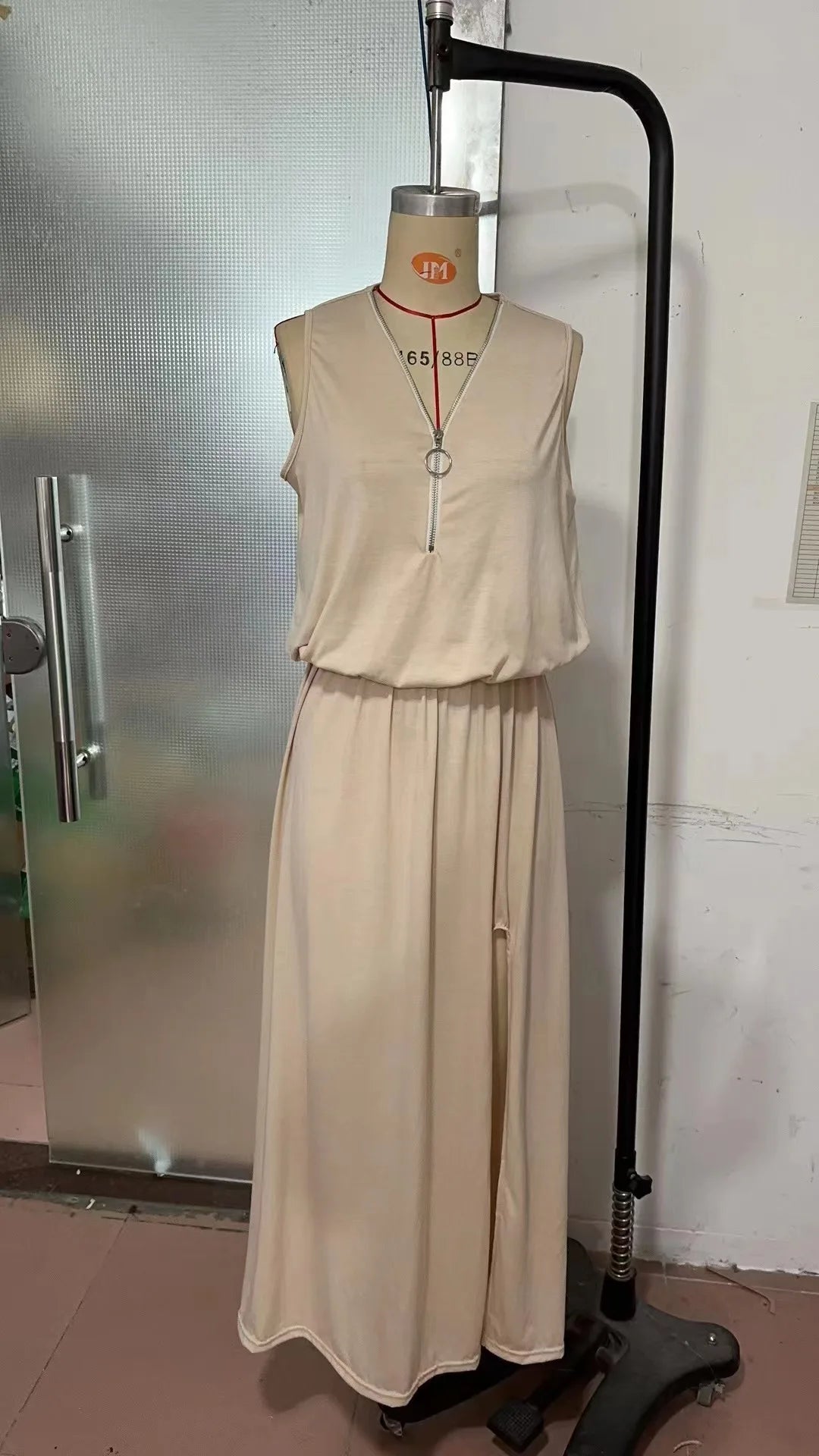 Fashion Sleeveless Tank Zipper Long Dress Women 2023 Summer Loose Casual Solid Slit Elegant Ladies Dresses For Women