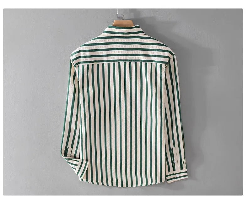 Men's Stripe Shirt Long Sleeve Oversized 100% Cotton Thin Slim Fit Formal Plain Shirt Tops New Button-Down Collar Casual Shirt
