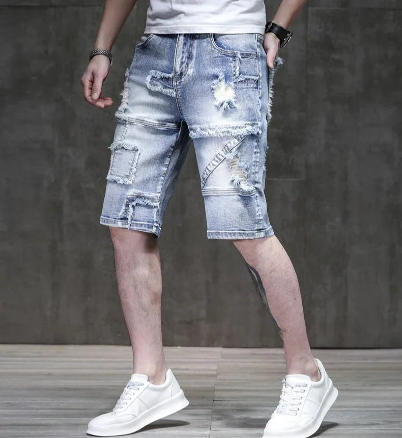 Long Male Denim Shorts with Pockets Skinny Half Men's Short Jeans Pants Bermuda Slim Ripped Sale Popular Streetwear Luxury Xxxl