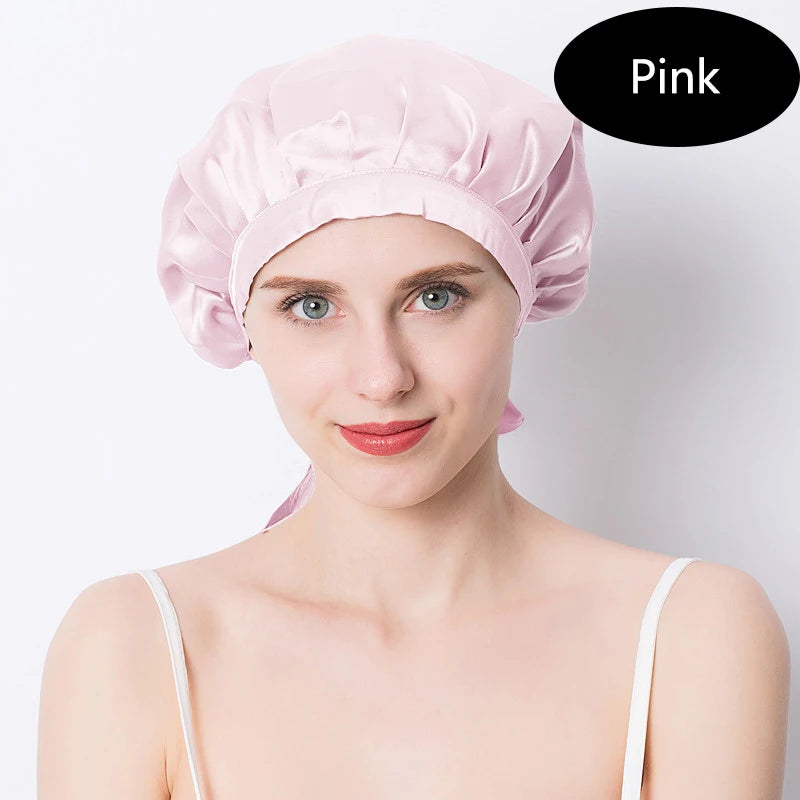 Women's Adjustable Lace-up  Mulberry Silk Sleep Hair Hat Care  Headwrap Hat Satin Sleeping Bonnet Night Cap