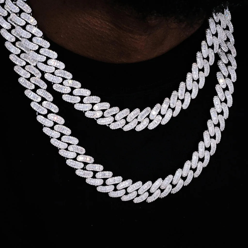 15mm Zircon Cuban Link Chain Iced Out In hand-set Simulated Diamond Stones Bling Miami CZ Necklace Gift for Her/Him