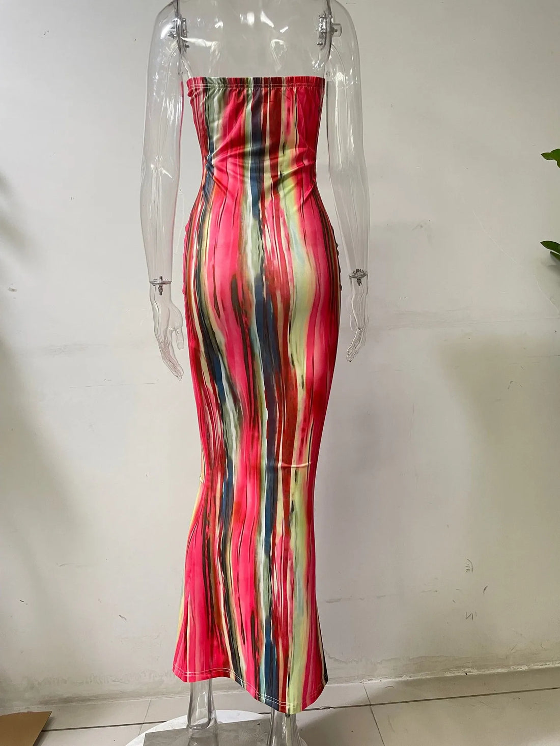 Sexy Boho Style Colorful Striped Tie-dyed Long Maxi Dress Women Strapless Sleeveless Bodycon Dress Elegant Club Party Vestidos