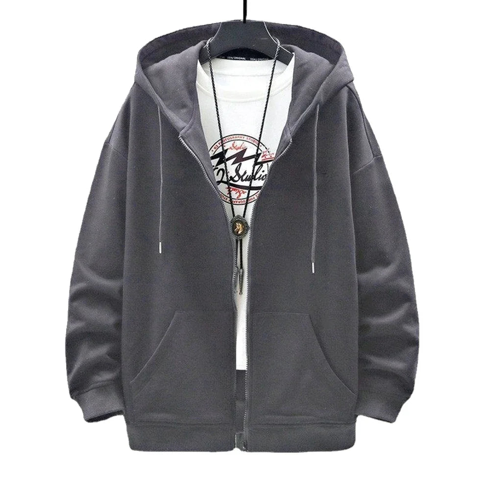 Women Solid Hoodies Coat Harajuku Basic Long Sleeve Spring Autumn Loose Zip Up Casual Oversized Sweatshirts Jacket with Pocket