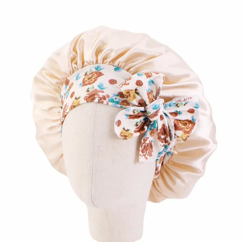 Baby Kids Satin Wide Band Sleeping Hat Night Cap Hair Care Beanie Turban Bonnet Children Girls Head wrap Scarf Bandana Headwear