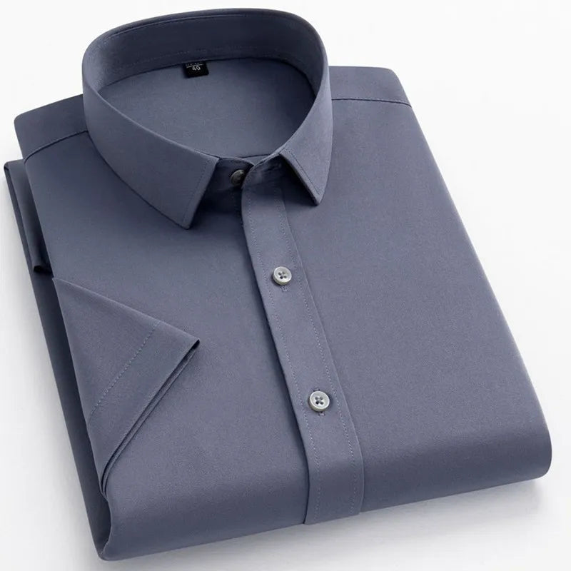 Big Size 5XL Summer Shirts For Men Short Sleeve Causal White Button Down Social Professional Work Soft Wrinkle-free Business Top
