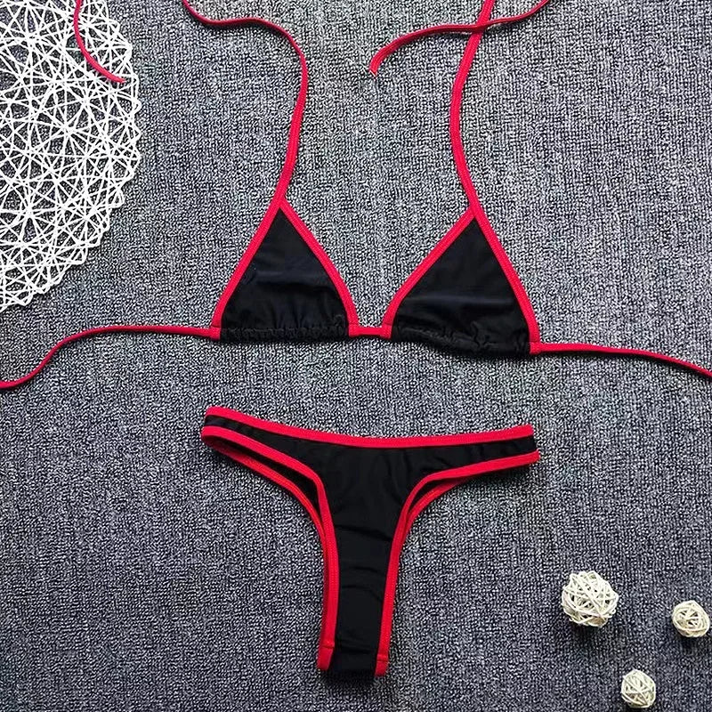 DGTQ Sexy Women Summer Swimwear Bikini Set Tie Side Push Up Bra Thong Swimsuit G-String Two-pieces Swimming Bathing Suit Biquini