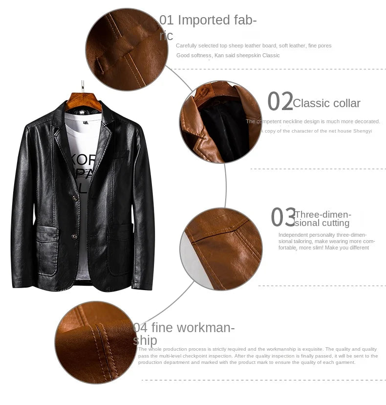 Spring and Autumn new suit leather jacket men's zipper business interior windproof, fashionable, warm, versatile, personalized a