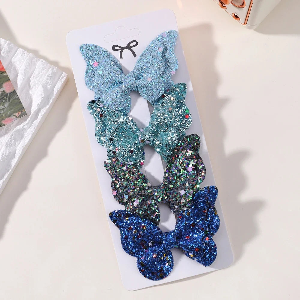 2/4/5Pcs Women Girl Glitter Butterfly Hair Clip for Children Sequins Bow Hairpins Cute Headwear Trendy Hairgrip Hair Accessories
