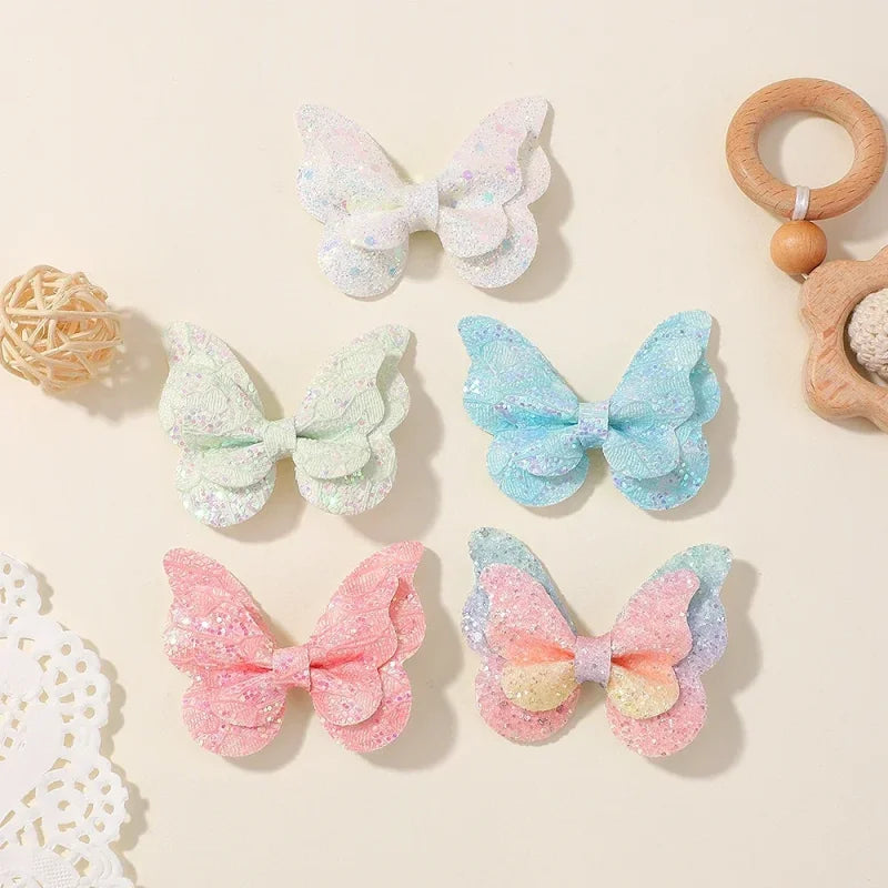 2/4/5Pcs Women Girl Glitter Butterfly Hair Clip for Children Sequins Bow Hairpins Cute Headwear Trendy Hairgrip Hair Accessories