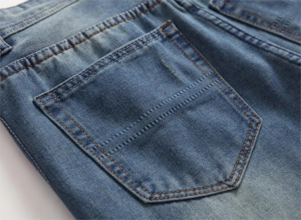 Men Pants High Quality Streetwear Men's Ripped Nostalgic Scratched Jeans Casual  Button Straight Denim Trousers Male Pant