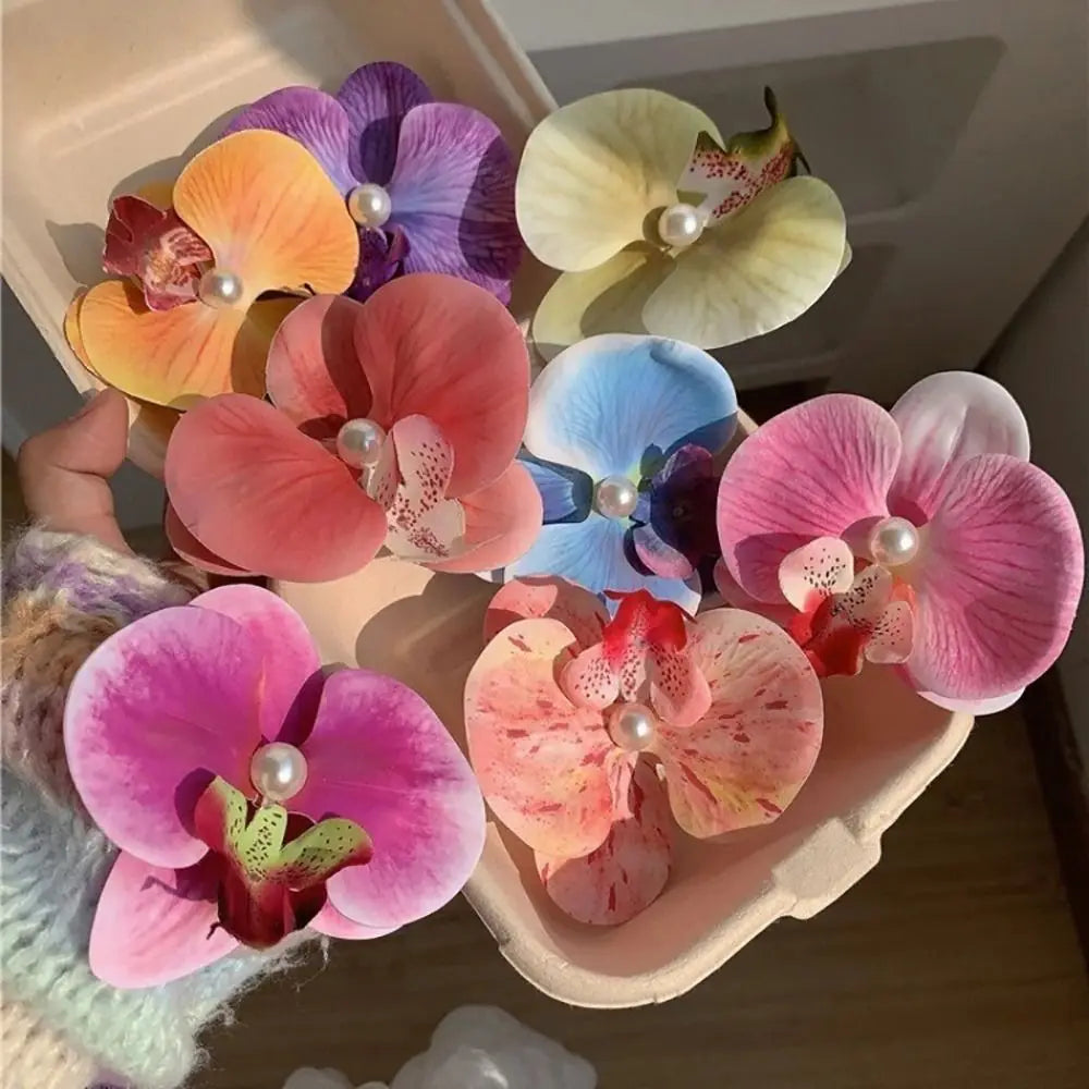 1Pcs Phalaenopsis Pearl Hair Clip Orchid Butterfly Hair Clip Duckbill Clip Hair Accessories Bow Flower Hair Clips