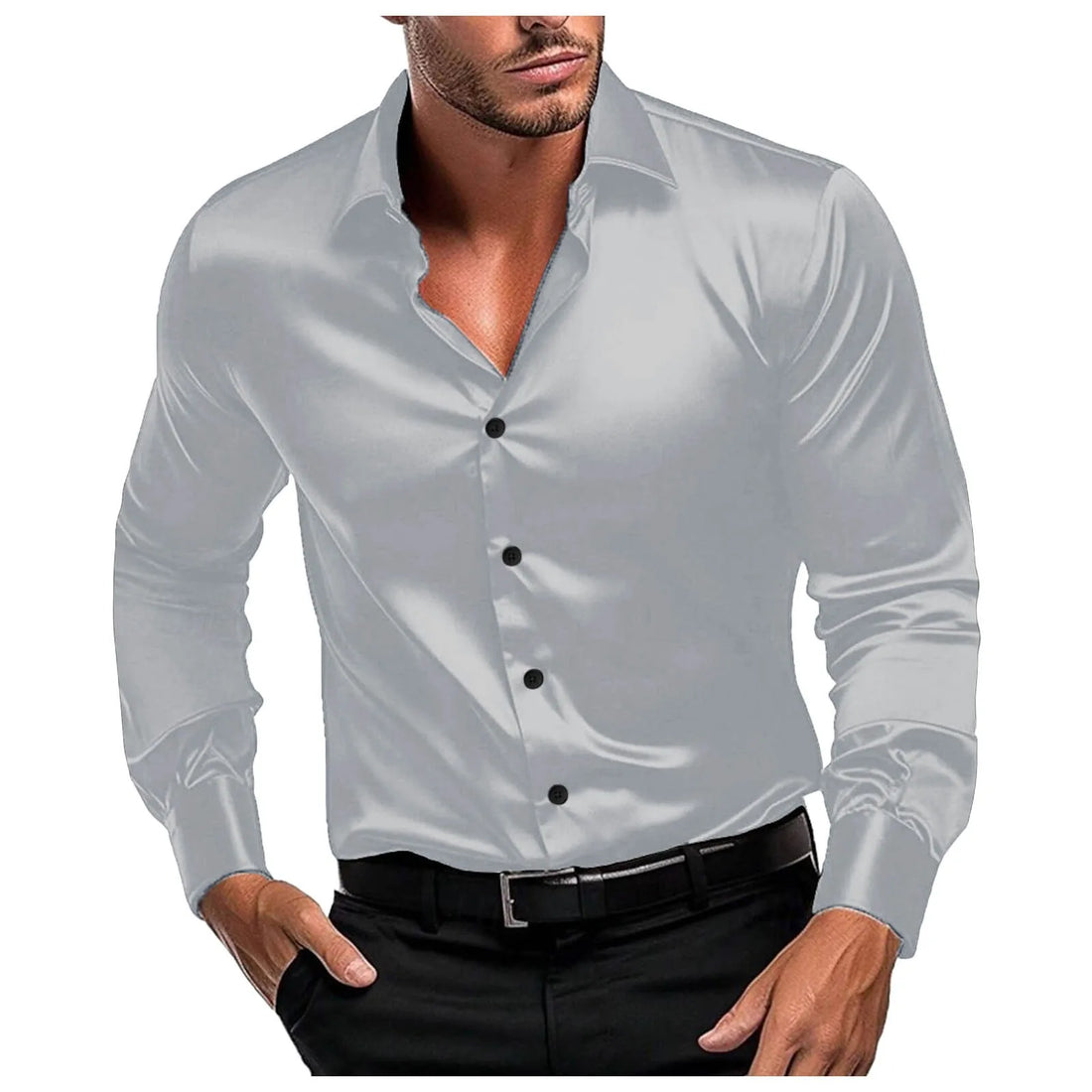 Male Stretch Wrinkle Dress Shirts Formal Wedding Prom Long Sleeve Slim Fit Button Down Shirt Retro Handsome Casual Thin Shirt