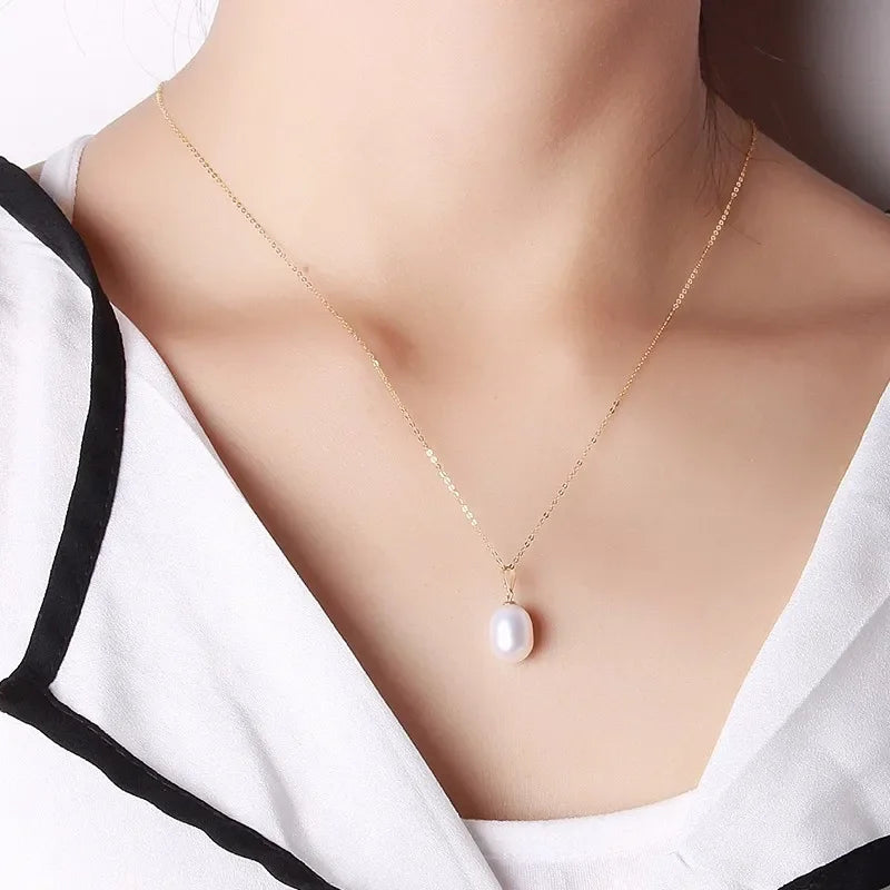 Dainashi Real Pure 18K Gold Jewelry Necklace&Pendant,Natural Freshwater Pearl Women Pendant,Fine Jewelry With Gift Box For Lover