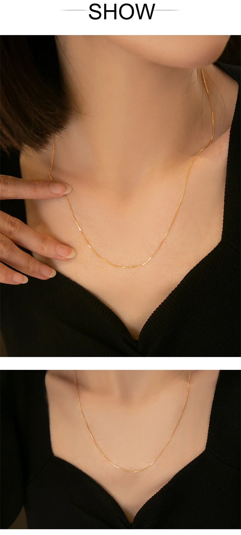 Real 18K Gold Women's Necklace AU750 Chopin Chain Choker Festival Great Gift New Fashion Simple Style Fine Jewelry