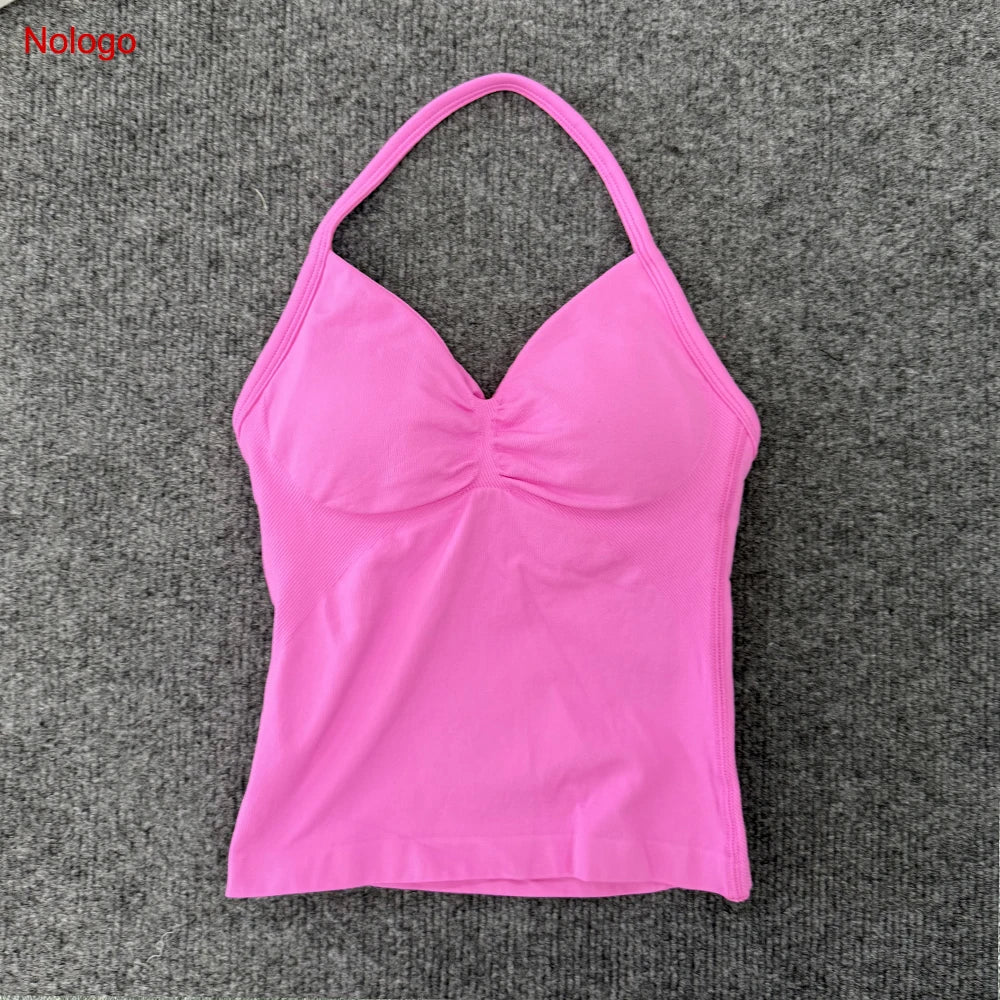 Impact Longline Strappy Top Women Seamless Yoga Tank Tops Ruched Backless Gym Clothes Workout Sleeveless Shirts With Buit In Bra